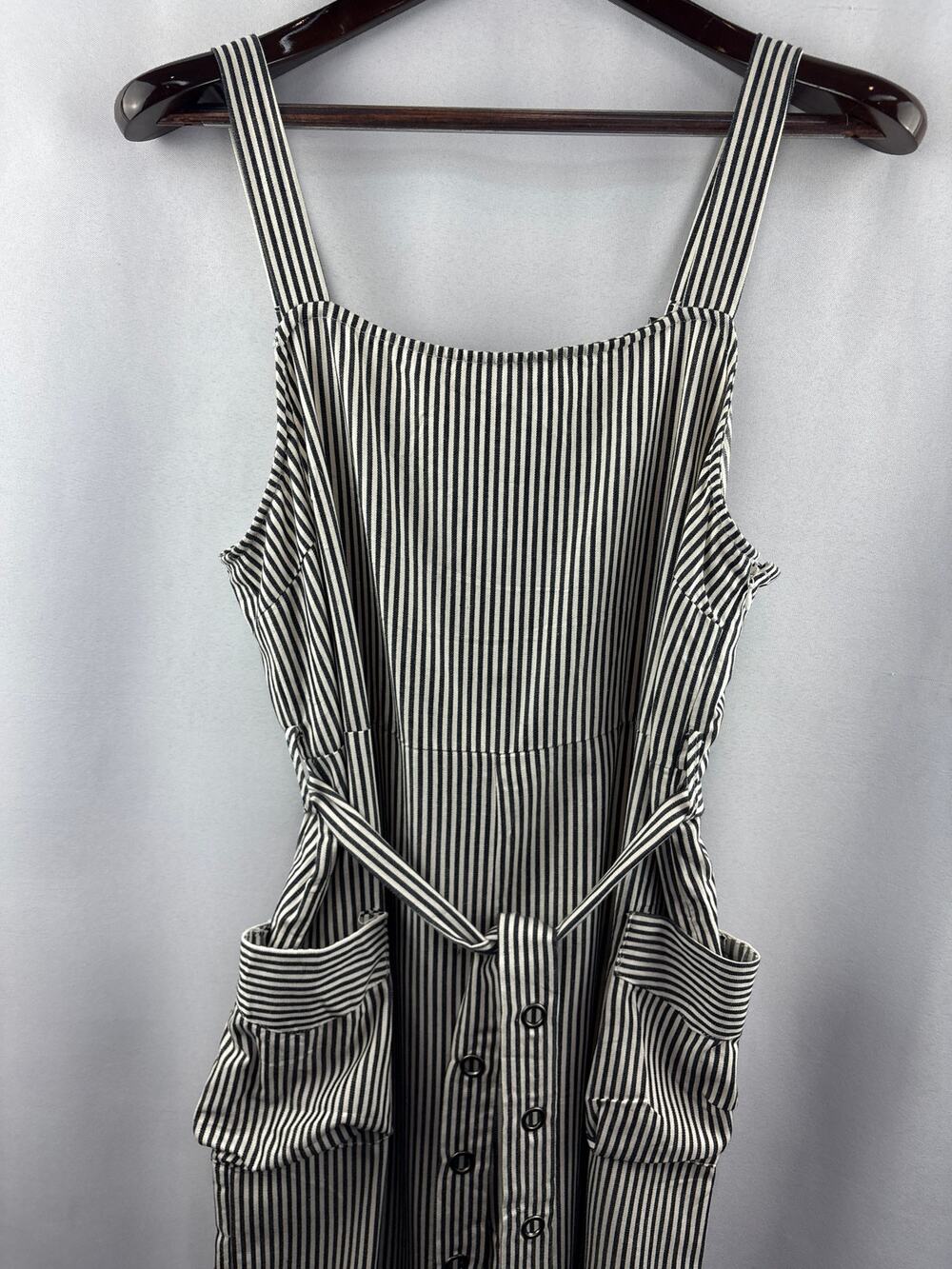 Women’s Hayden Large Black & White Striped Sleeveless Jumpsuit